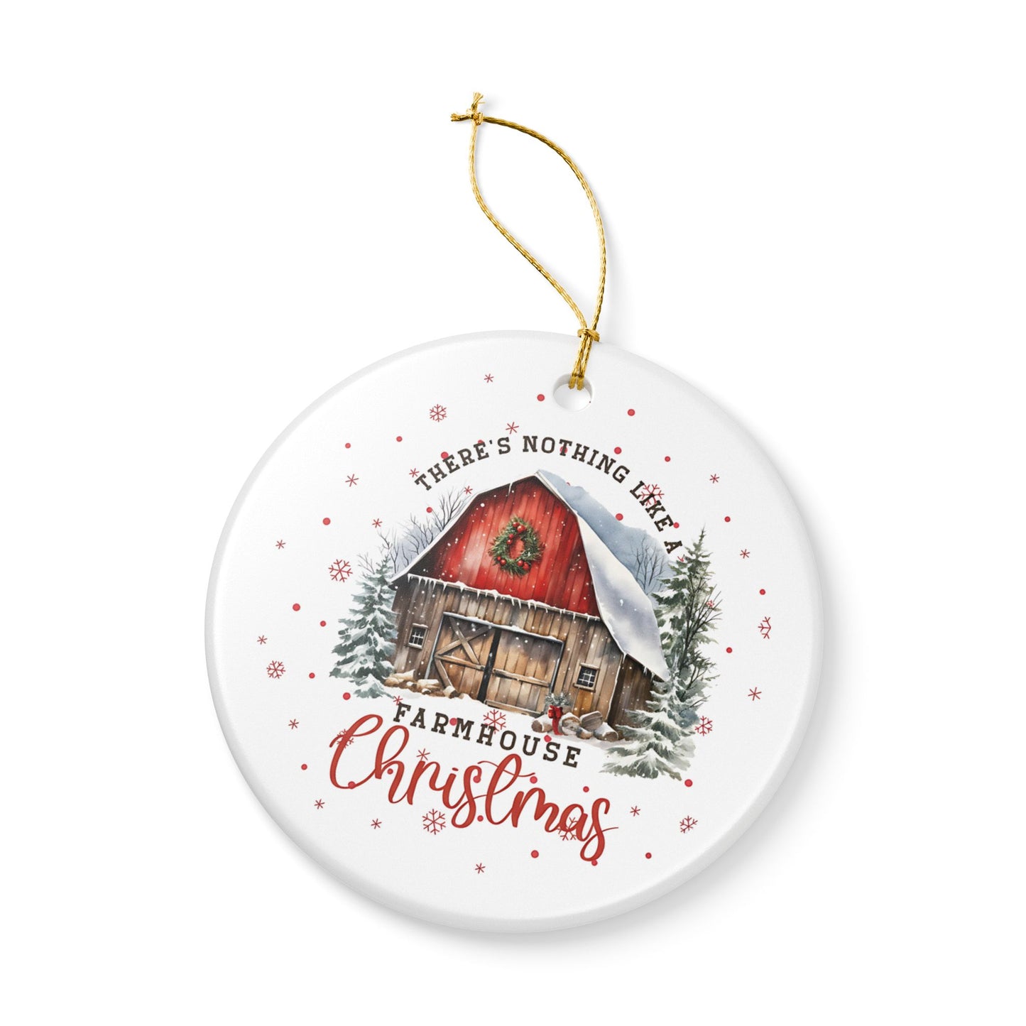 Farmhouse Christmas Ceramic Ornament, Rustic Holiday Decor, Holiday Keepsake