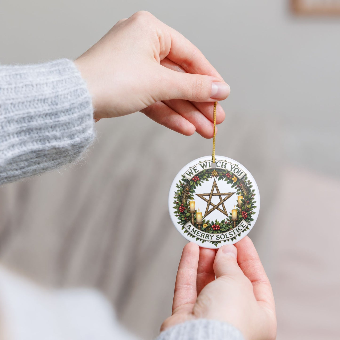 We Witch You a Merry Solstice Ornament, Pagan Yule Wreath Décor