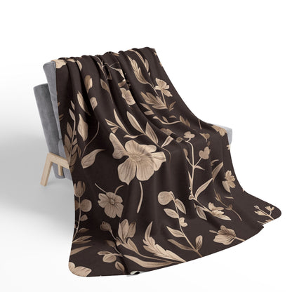 Mocha Wildflower Sherpa Blanket, Dark Boho Floral Throw