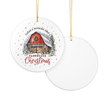 Farmhouse Christmas Ceramic Ornament, Rustic Holiday Decor, Holiday Keepsake