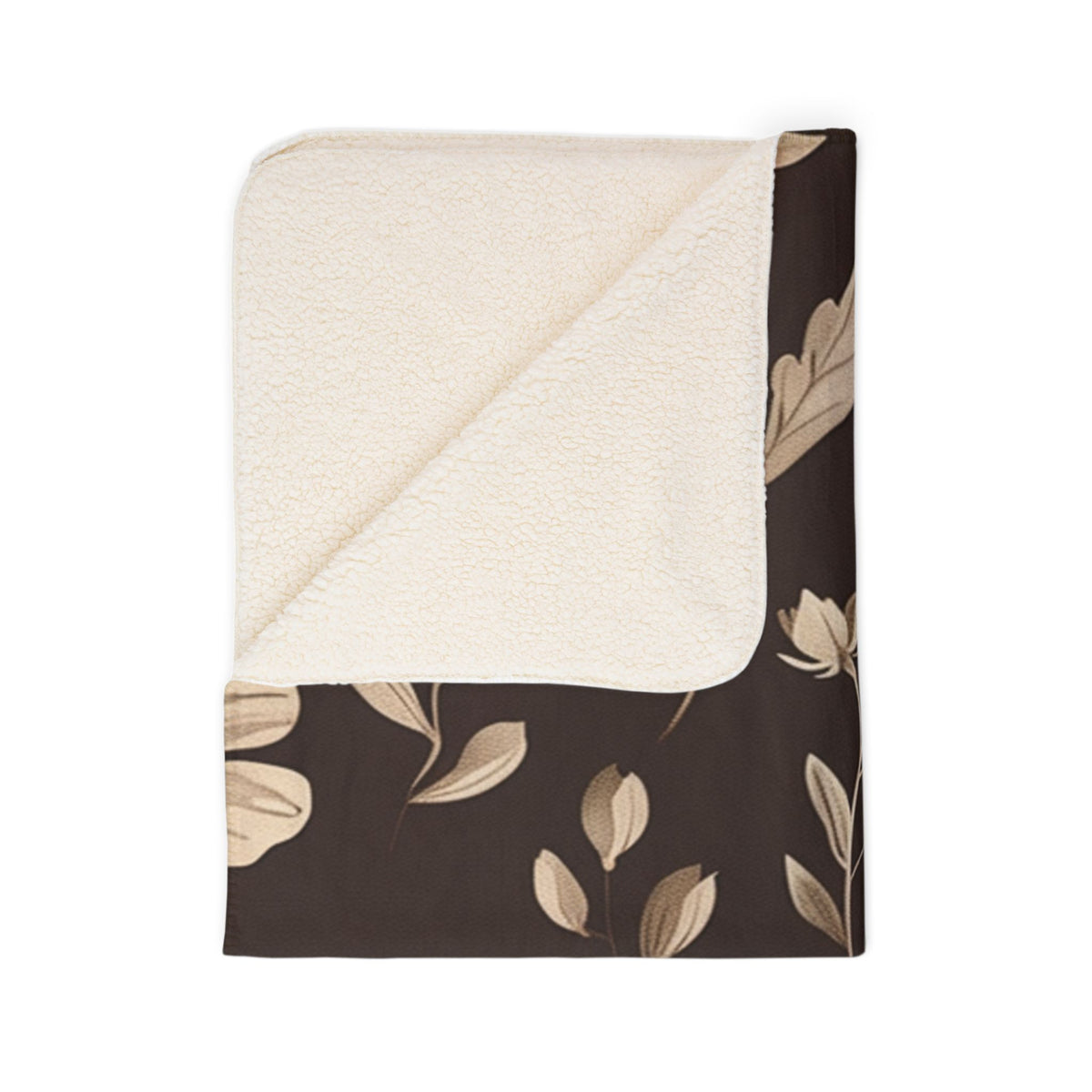 Mocha Wildflower Sherpa Blanket, Dark Boho Floral Throw