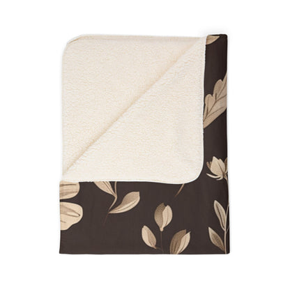 Mocha Wildflower Sherpa Blanket, Dark Boho Floral Throw