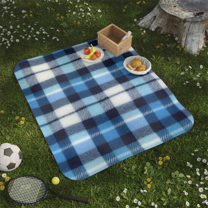 Blue Plaid Picnic Blanket, Classic Checkered Outdoor Blanket for Picnics, Camping & Family Outings