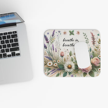 Breathe In, Breathe Out Wildflower Mouse Pad, Calming Boho Desk Accessory