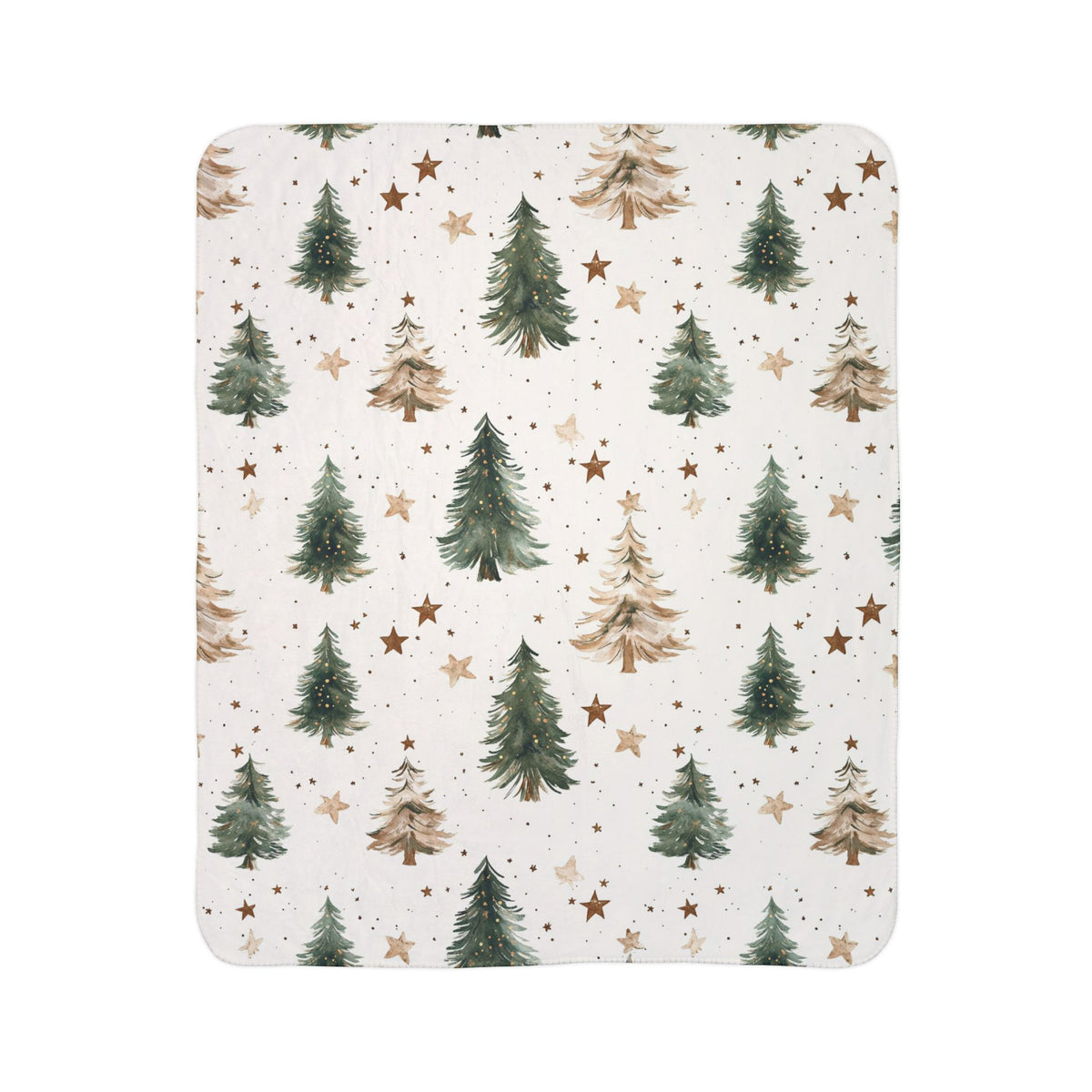 Winter Pines Sherpa Blanket, Cozy Woodland Christmas Throw