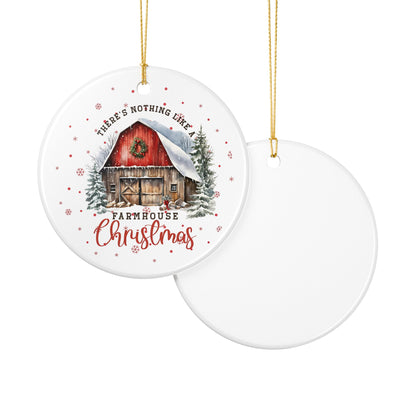 Farmhouse Christmas Ceramic Ornament, Rustic Holiday Decor, Holiday Keepsake