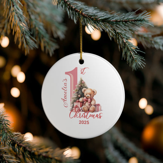 Personalized Baby 1st Christmas Ornament, Keepsake for Baby's First Christmas, Cute Bear and Tree Design, Holiday Gift