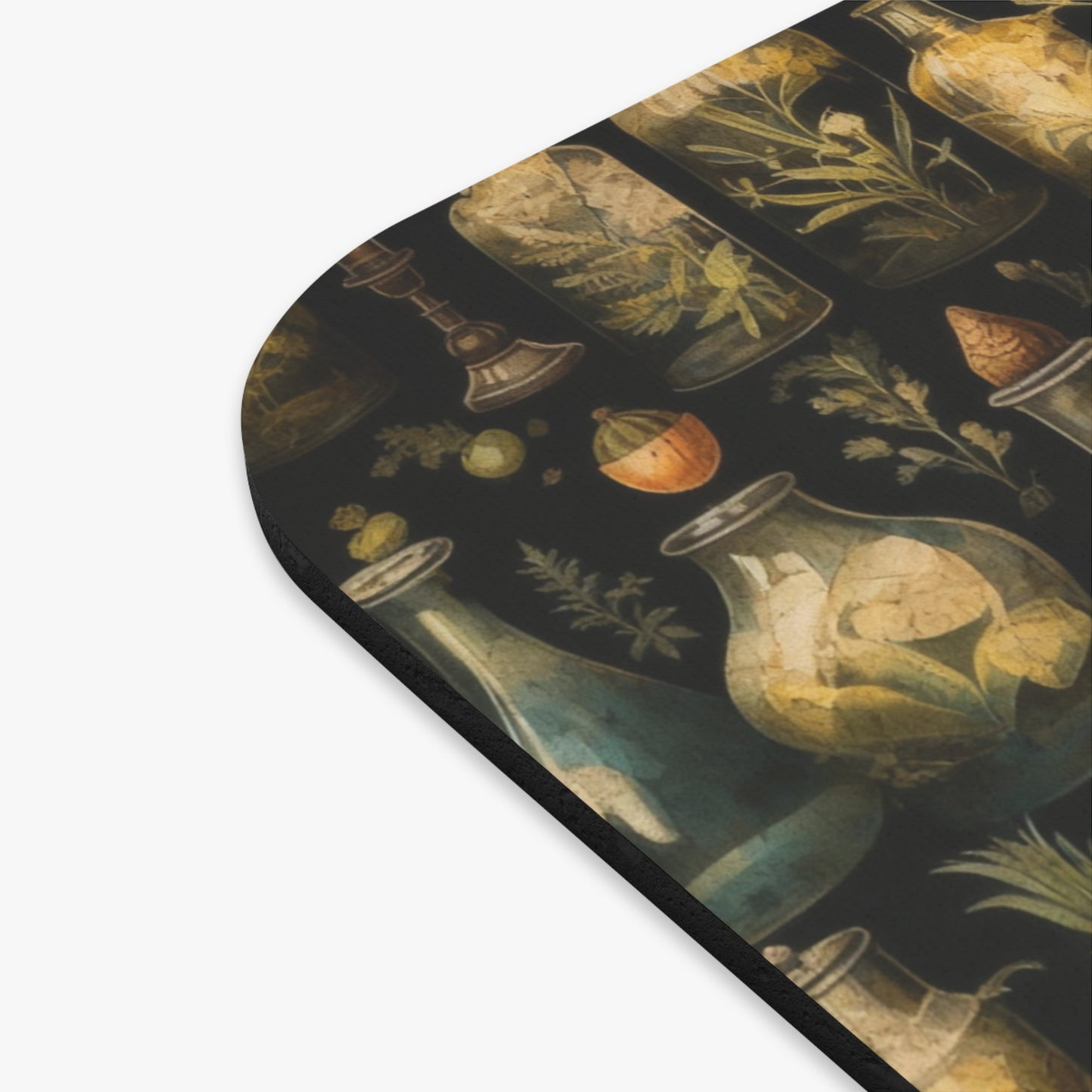 Dark Botanical Apothecary Mouse Pad, Vintage Glass Bottle Design