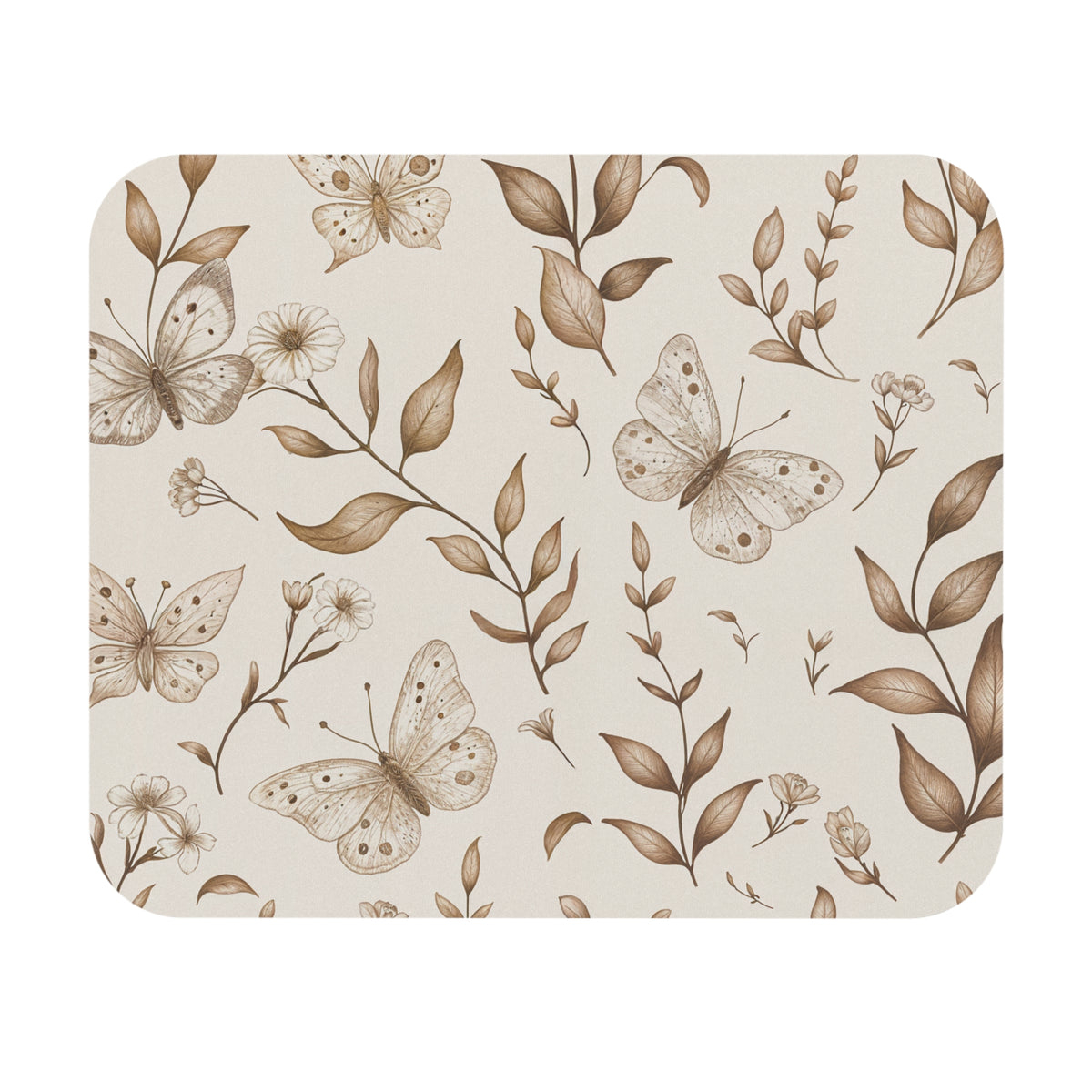 Vintage Butterfly Botanical Mouse Pad, Neutral Boho Desk Accessory