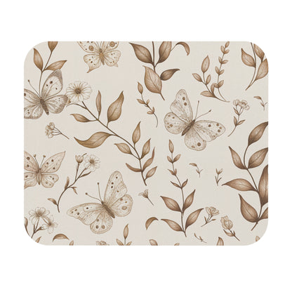 Vintage Butterfly Botanical Mouse Pad, Neutral Boho Desk Accessory