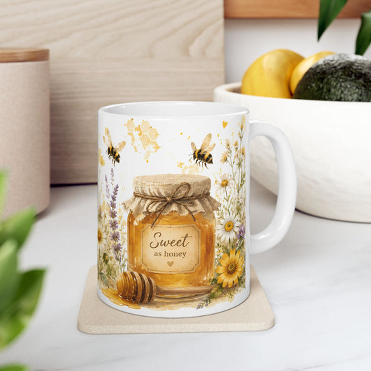 Sweet as Honey Bee Mug, Wildflower & Honeybee Cottagecore Design