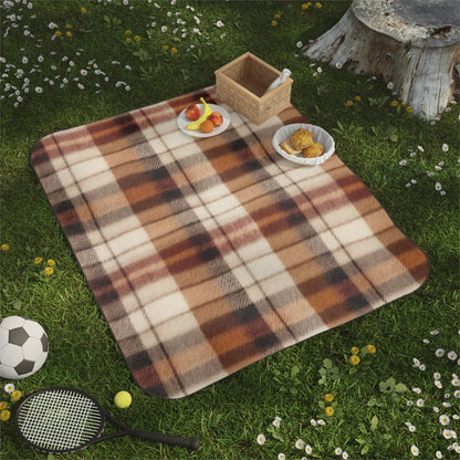 Cozy Brown Plaid Picnic Blanket, Classic Check Outdoor Blanket for Picnics & Camping
