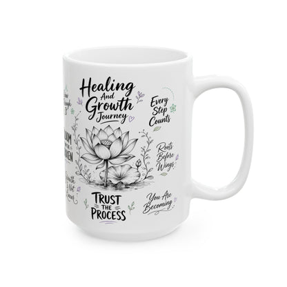 Healing & Growth Journey Mug, Trust the Process Inspirational Lotus Design