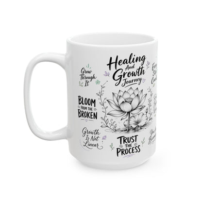 Healing & Growth Journey Mug, Trust the Process Inspirational Lotus Design