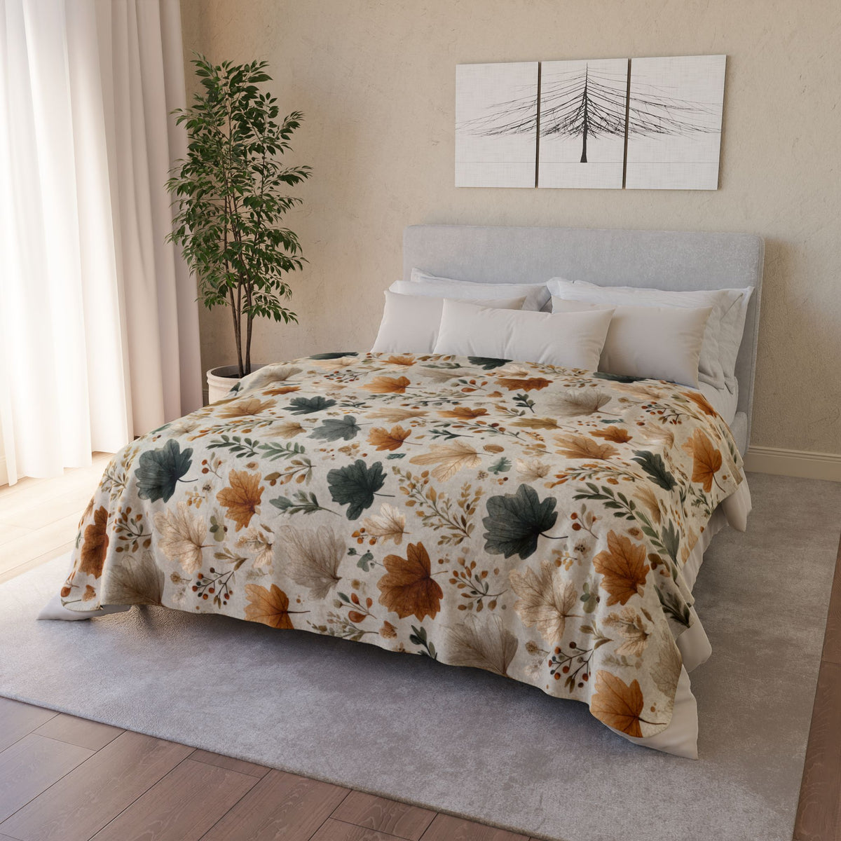 Autumn Leaves Sherpa Blanket, Cozy Boho Fall Throw