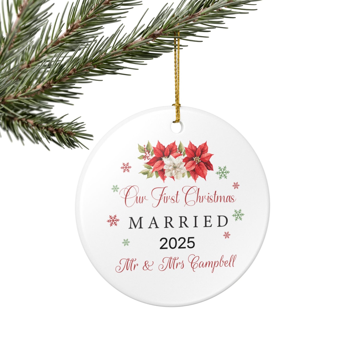 Our First Christmas Married Ornament 2025, Personalized Newlywed Keepsake