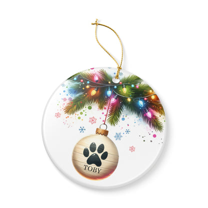 Personalized Dog Paw Print Ornament, Festive Christmas Lights Design