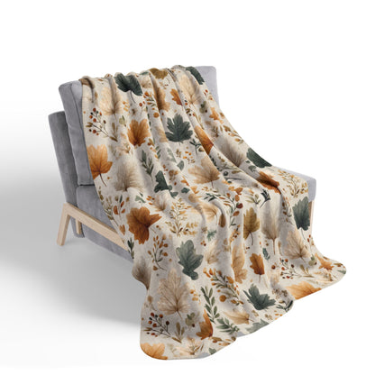 Autumn Leaves Sherpa Blanket, Cozy Boho Fall Throw