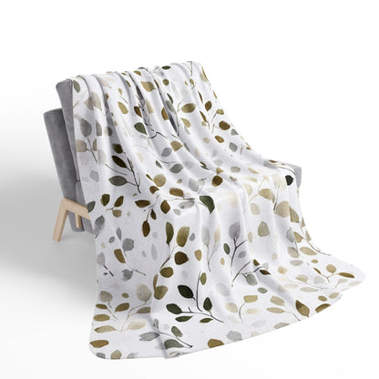 Neutral Botanical Sherpa Blanket, Cozy Boho Leaf Throw