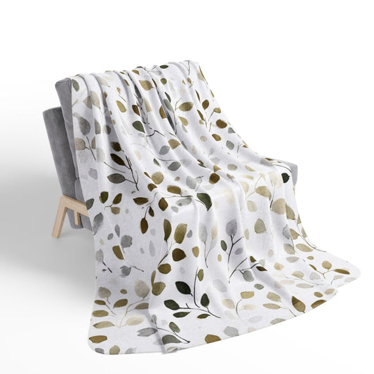 Neutral Botanical Sherpa Blanket, Cozy Boho Leaf Throw