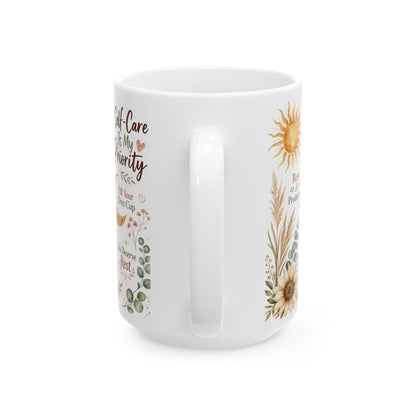 Self-Care Is My Priority Mug, Boho Wellness & Mindfulness Design