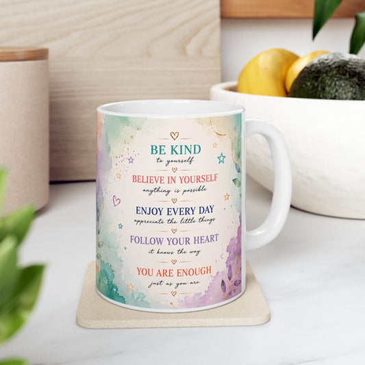 Be Kind to Yourself Inspirational Mug, Positive Affirmations & Self-Love Gift
