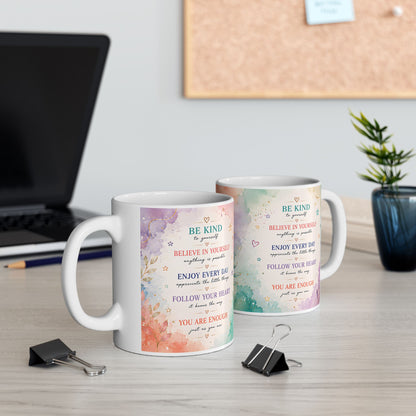 Be Kind to Yourself Inspirational Mug, Positive Affirmations & Self-Love Gift