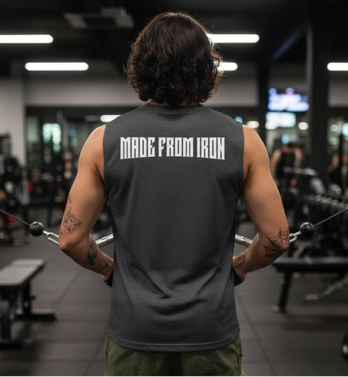 Made From Iron Muscle T-Shirt, Gym Motivation Back Design, Workout Muscle Top, Gym Shirt