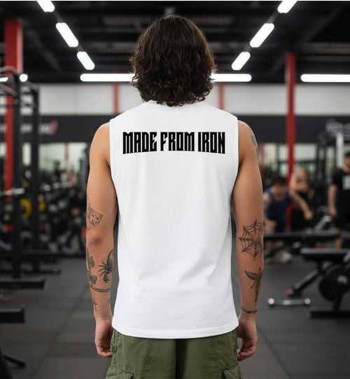 Made From Iron Muscle T-Shirt, Gym Motivation Back Design, Workout Muscle Top, Gym Shirt