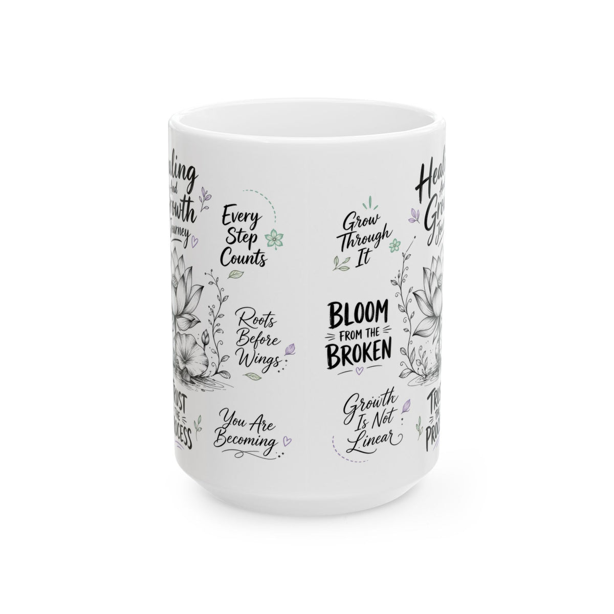 Healing & Growth Journey Mug, Trust the Process Inspirational Lotus Design