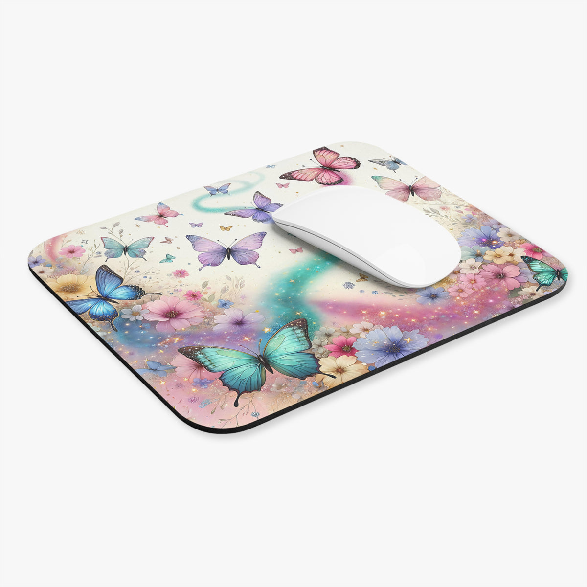Enchanted Butterfly Mouse Pad, Whimsical Boho Floral Design