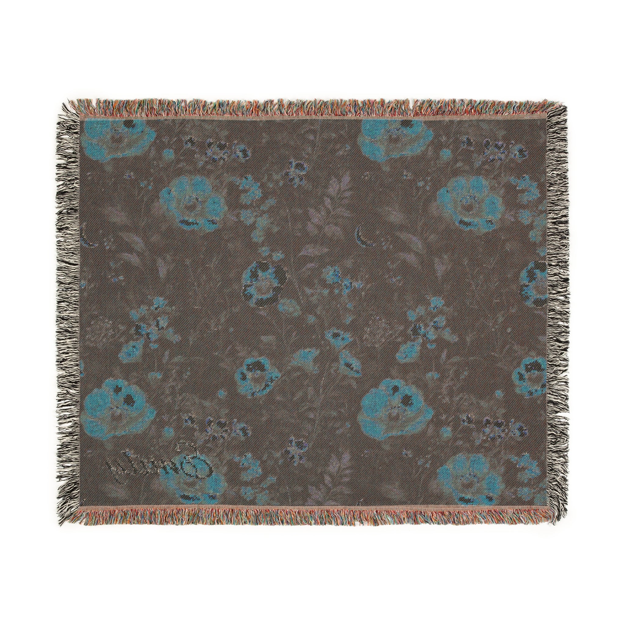 Personalized Dark Floral Fall Woven Blanket, Vintage Flower Throw, Rustic Style, Boho Blanket for Couch