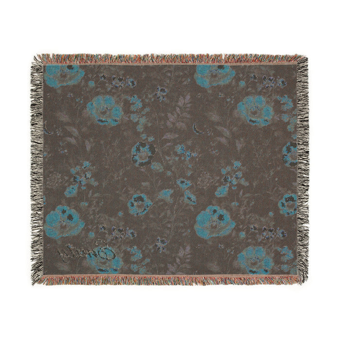 Personalized Dark Floral Fall Woven Blanket, Vintage Flower Throw, Rustic Style, Boho Blanket for Couch