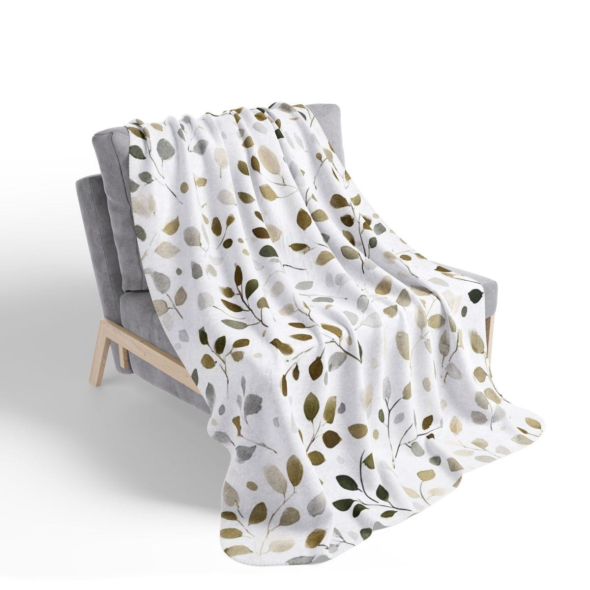 Neutral Botanical Sherpa Blanket, Cozy Boho Leaf Throw