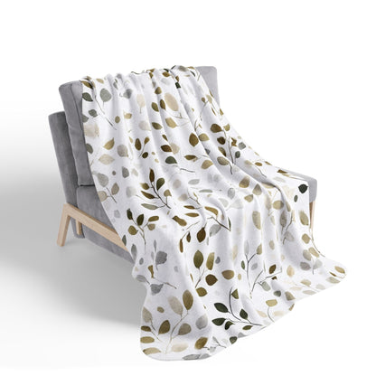 Neutral Botanical Sherpa Blanket, Cozy Boho Leaf Throw