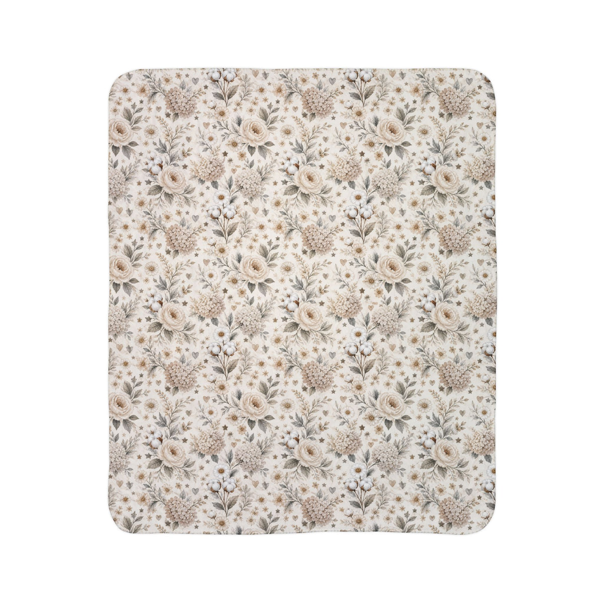 Whispering Meadow Sherpa Blanket, Neutral Boho Floral Throw