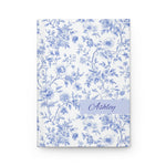 Personalized French Blue Toile Journal, Elegant Vintage Floral Writing Notebook