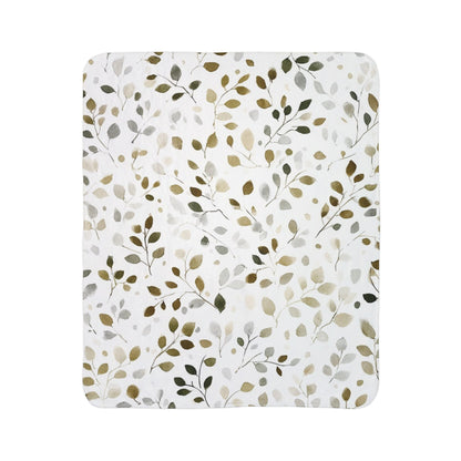 Neutral Botanical Sherpa Blanket, Cozy Boho Leaf Throw