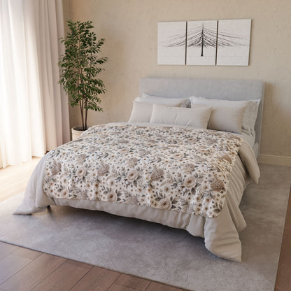 Whispering Meadow Sherpa Blanket, Neutral Boho Floral Throw