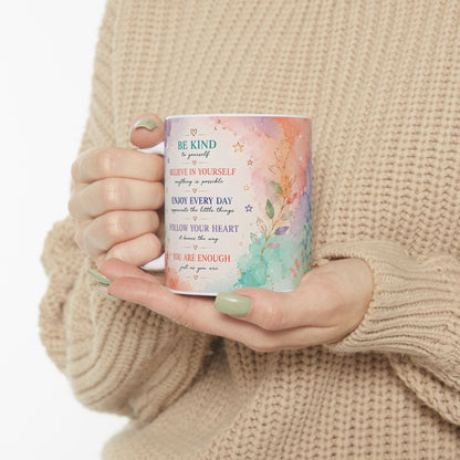 Be Kind to Yourself Inspirational Mug, Positive Affirmations & Self-Love Gift