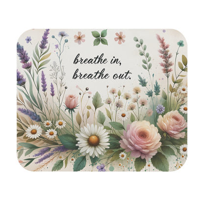 Breathe In, Breathe Out Wildflower Mouse Pad, Calming Boho Desk Accessory