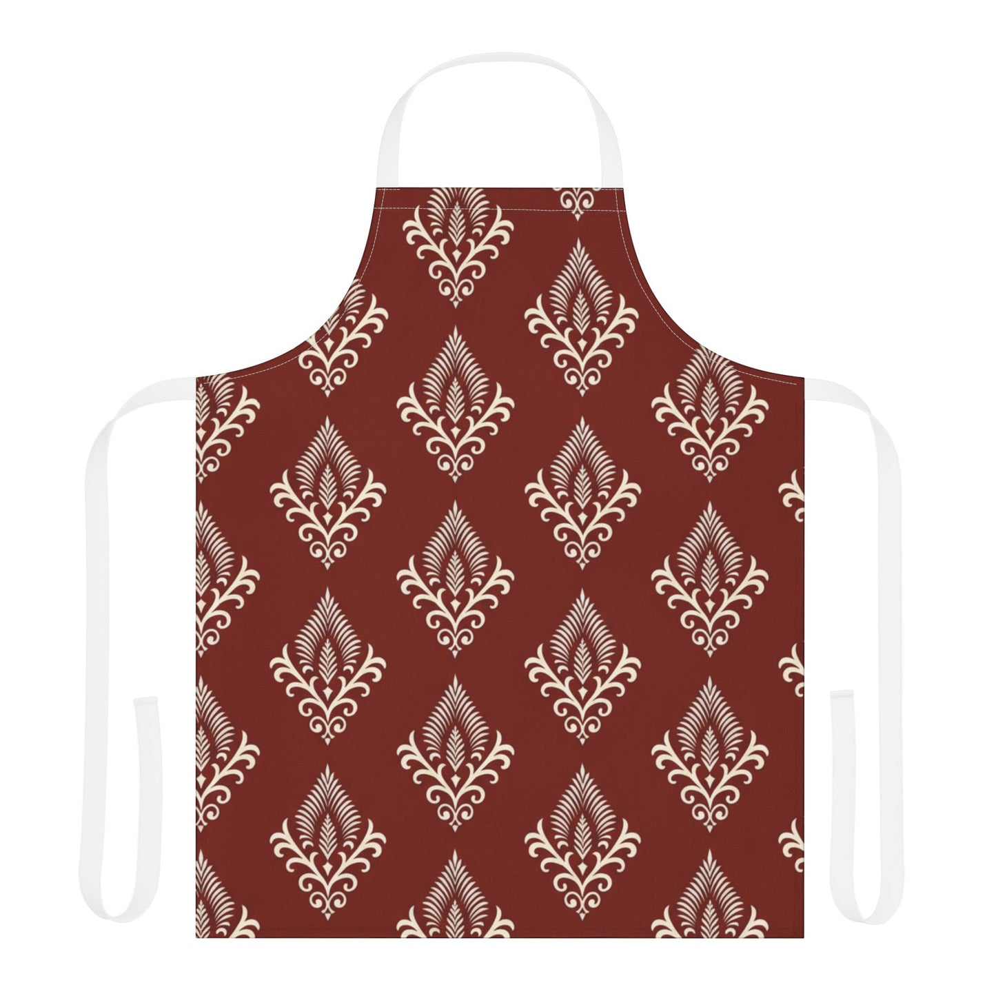 Vintage Damask Kitchen Apron, Burgundy Patterned Cooking Apron