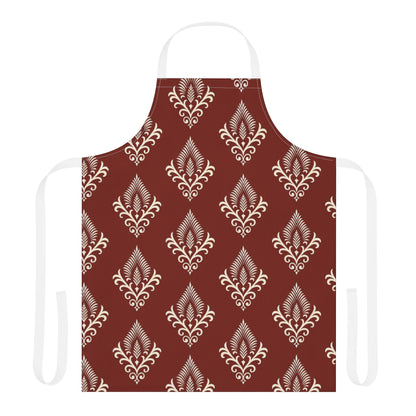 Vintage Damask Kitchen Apron, Burgundy Patterned Cooking Apron