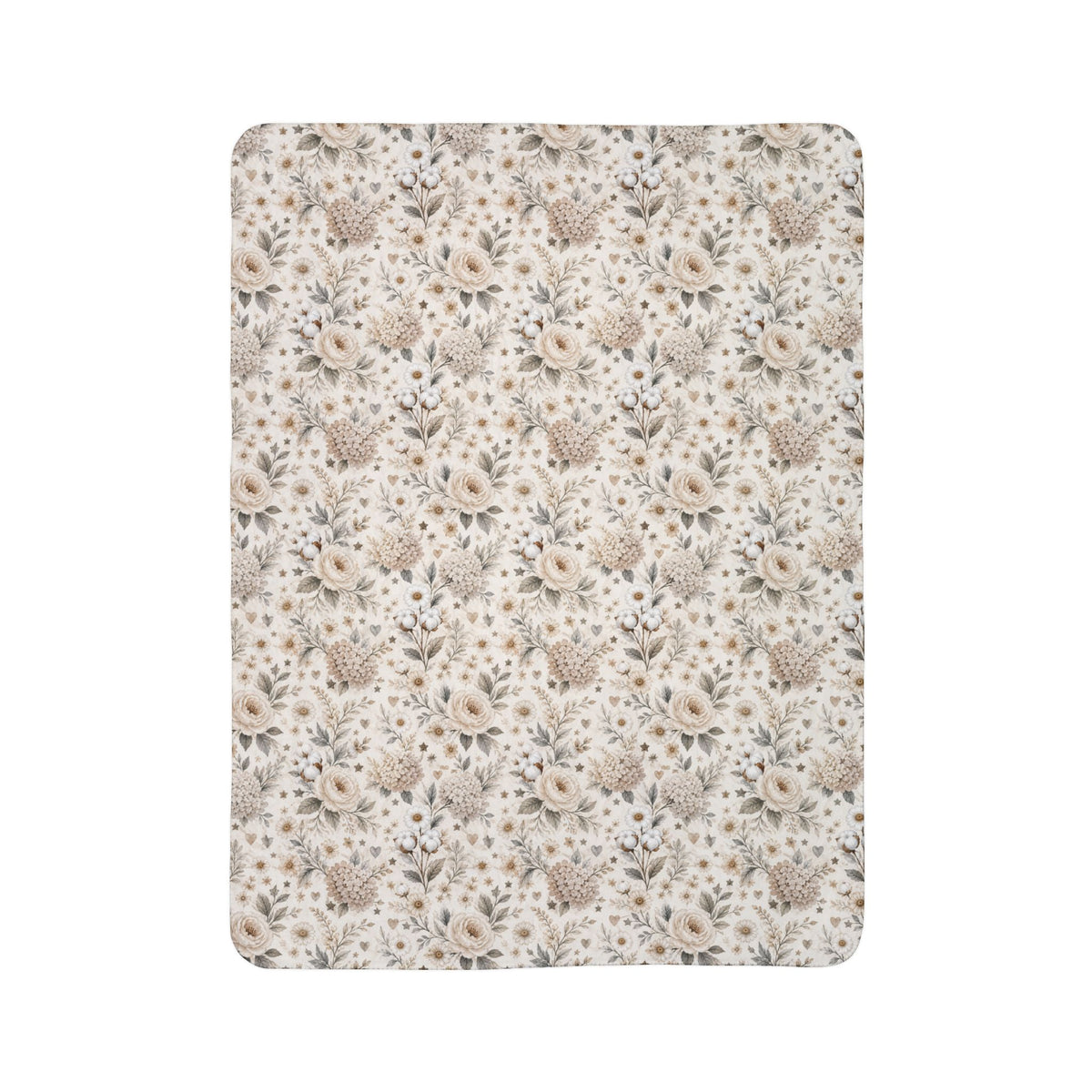 Whispering Meadow Sherpa Blanket, Neutral Boho Floral Throw