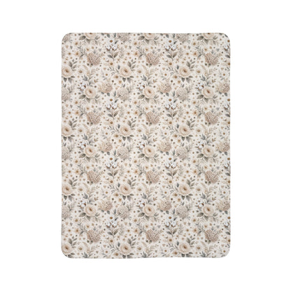 Whispering Meadow Sherpa Blanket, Neutral Boho Floral Throw