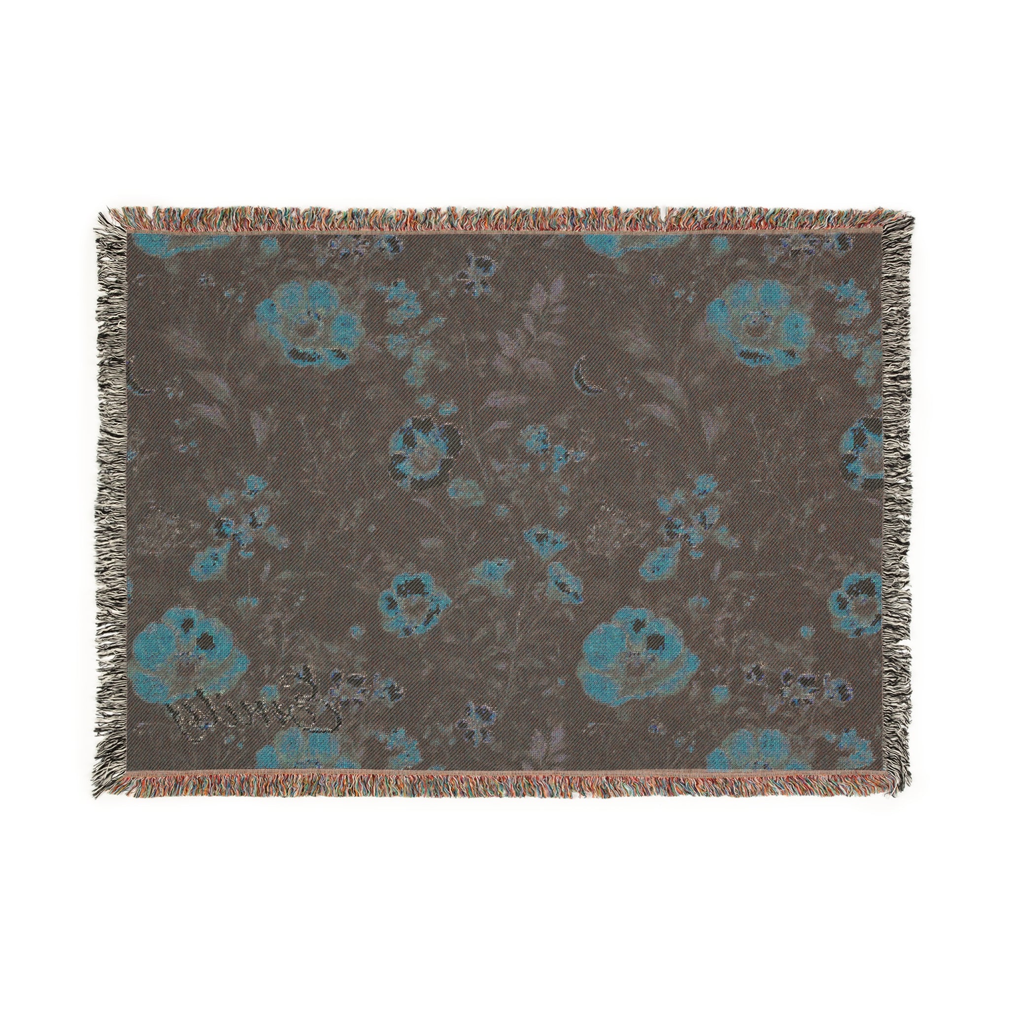 Personalized Dark Floral Fall Woven Blanket, Vintage Flower Throw, Rustic Style, Boho Blanket for Couch