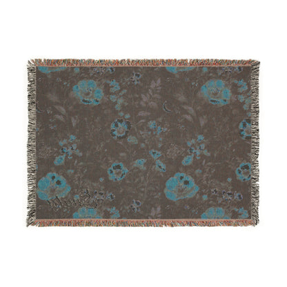 Personalized Dark Floral Fall Woven Blanket, Vintage Flower Throw, Rustic Style, Boho Blanket for Couch
