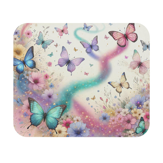 Enchanted Butterfly Mouse Pad, Whimsical Boho Floral Design