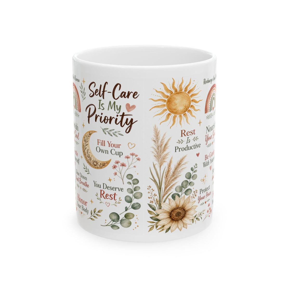 Self-Care Is My Priority Mug, Boho Wellness & Mindfulness Design