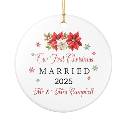 Our First Christmas Married Ornament 2025, Personalized Newlywed Keepsake
